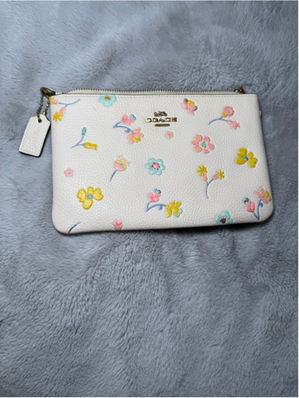 Women's Coach Off-White Floral Print Leather Wristlet (no strap)